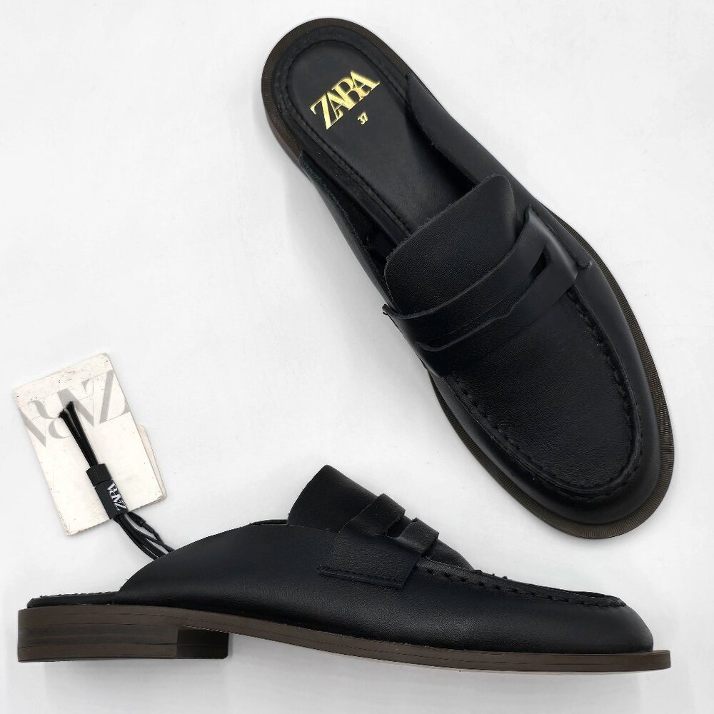 Zara Leather Loafer Mules - NWT